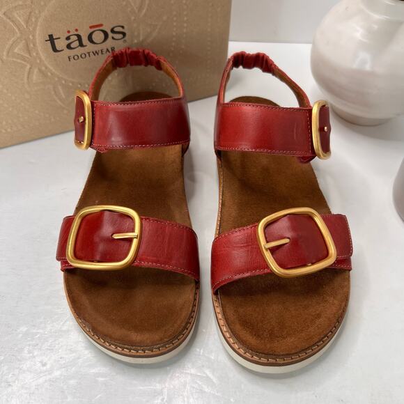Taos On the Double Leather Wide Strap Sandal Red Comfort Shoe Women 10 - Picture 5 of 10